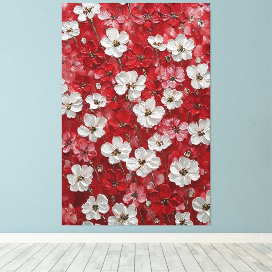 白と赤の花のインパスト壁画 キャンバスプリント (インサイチュ (ウッドフロア))