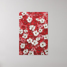 白と赤の花のインパスト壁画 キャンバスプリント