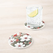 白と赤の花のエレガントな水彩画 コースター (側面)