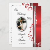 白と赤の花の結婚式の写真招待状 招待状 (正面/裏面)