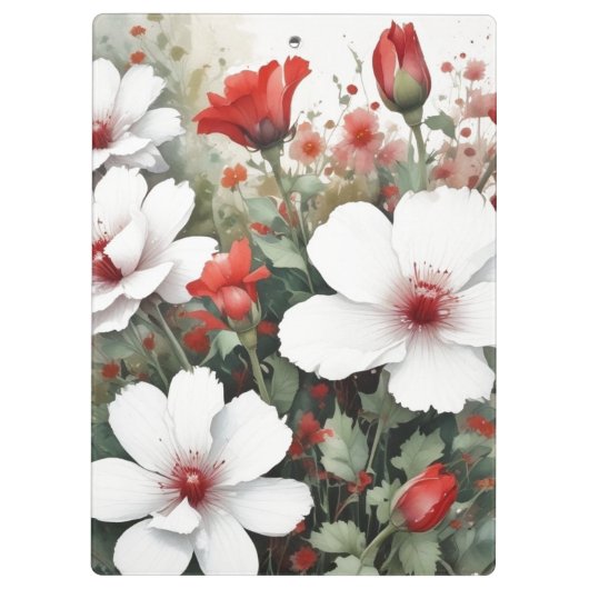 白と赤の花エレガント水色 クリップボード (裏面)