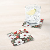 白と赤の花エレガント水色 スクエアペーパーコースター (インサイチュ)