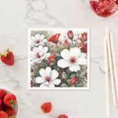 白と赤の花エレガント水色 スタンダードカクテルナプキン (インサイチュ)