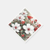 白と赤の花エレガント水色 スタンダードカクテルナプキン (角)