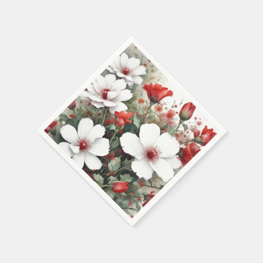 白と赤の花エレガント水色 スタンダードカクテルナプキン (角)