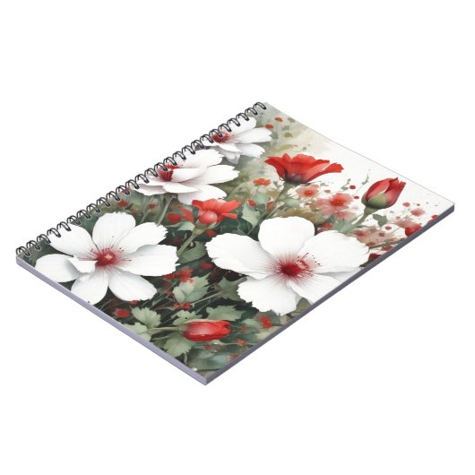 白と赤の花エレガント水色 ノートブック (左側)