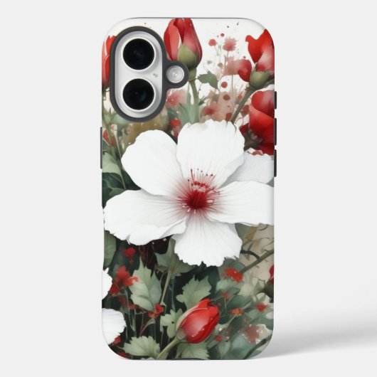 白と赤の花エレガント水色 Case-Mate iPhoneケース (裏面)