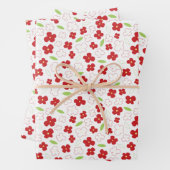白と赤の花柄 ラッピングペーパーシート (インサイチュ)