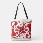 白と赤の花色の金ゴールドモノグラム トートバッグ (裏面)