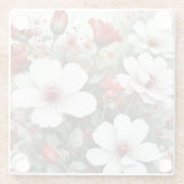 白と赤の花 エレガントな水彩画 ガラスコースター (裏面)