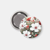 白と赤の花 エレガントな水彩画 マグネット (正面/裏面)