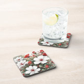 白と赤の花 エレガントな水彩 コースター (右側)