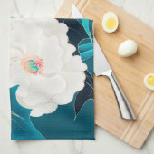 白と赤の花、日本のデザイン キッチンタオル (四つ折り)