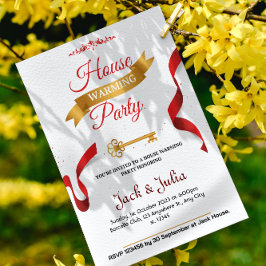 白と赤の装飾引っ越し祝いパーティーパーティー 招待状