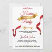 白と赤の装飾引っ越し祝いパーティーパーティー 招待状 (正面)