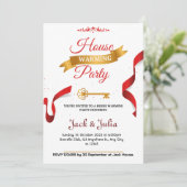 白と赤の装飾引っ越し祝いパーティーパーティー 招待状 (スタンド正面)