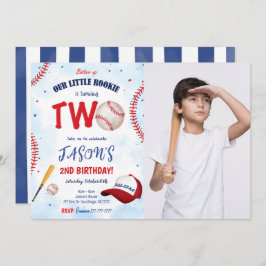 白と赤の野球の写真招待状 招待状