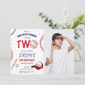 白と赤の野球の誕生日写真招待状 招待状 (スタンド正面)