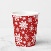 白と赤の雪片のシームレスなパターン 紙コップ (左)