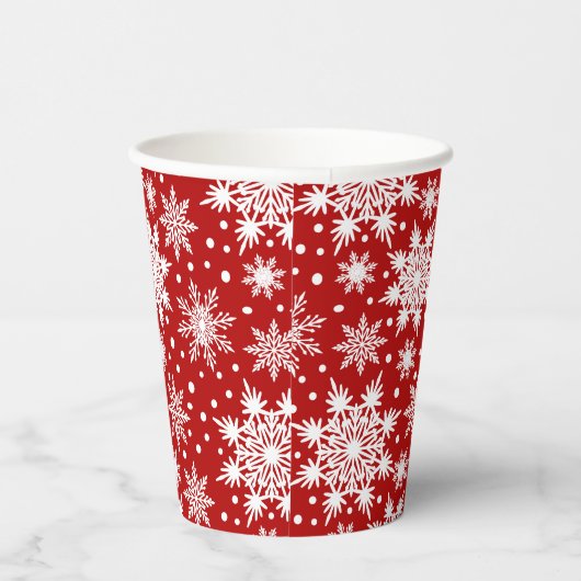 白と赤の雪片のシームレスなパターン 紙コップ (右)