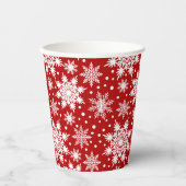 白と赤の雪片のシームレスなパターン 紙コップ (正面)