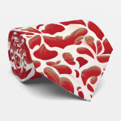 白と赤の飛んでいる葉の繰り返しパターン ネクタイ (ロール)