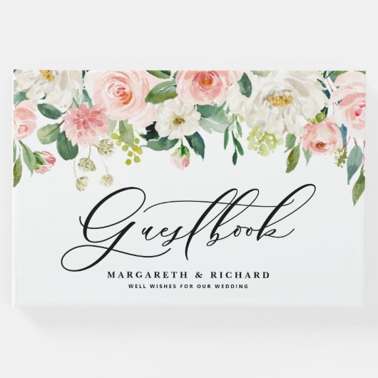 白と赤面の春の花結婚写真 ゲストブック (正面)