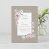 白と赤面の水色ヴィンテージフローラ結婚 招待状 (スタンド正面)