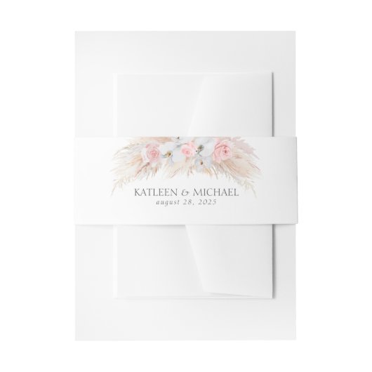 白と赤面の花とパンパスグラス結婚ズ 招待状ベリーバンド (正面例)