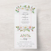 白と赤面ピンクの野生の犬のバラのフローラ結婚 オールインワン招待状 (内側)