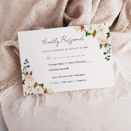 白と赤面ピンクマグノリアフローラ結婚式RSVP 出欠カード