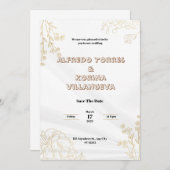 白と金のエレガントな結婚式招待状ポートレート 招待状 (正面/裏面)