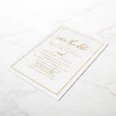白と金のカリグラフィー Save The Date 箔カード 箔招待状 (回転した状態)