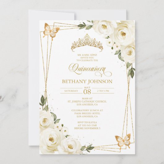 白と金のキンセアニエラ招待状 招待状 (正面)