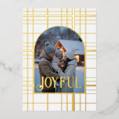 白と金のギンガムチェックのクリスマスホリデーフォト 箔シーズンカード (正面)