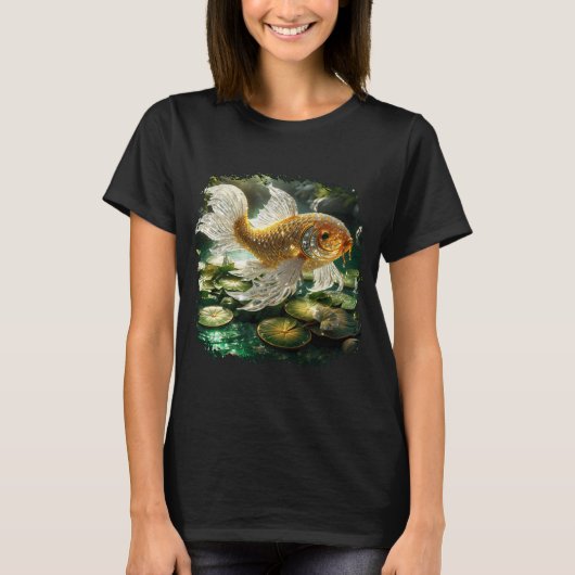 白と金のクリスタル鯉 Tシャツ (正面)