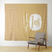 白と金のグリッターオンブレ誕生日バックドロップ タペストリー (インサイチュ(横))