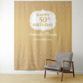白と金のグリッターオンブレ誕生日バックドロップ タペストリー (インサイチュ)