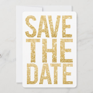 白と金のグリッター Save the Date タイポグラフィー 招待状