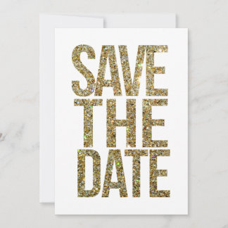 白と金のグリッター Save the Date タイポグラフィ セーブザデート