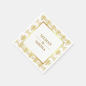 白と金のダマスク模様の結婚式 スタンダードカクテルナプキン (角)