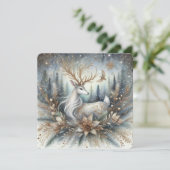 白と金のトナカイのフラットグリーティングカード カード (スタンド正面)