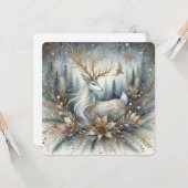 白と金のトナカイのフラットグリーティングカード カード (正面/裏面インサイチュ)