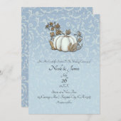 白と金のパンプキン ブルーグレー シンデレラ ウェディング 招待状 (正面/裏面)