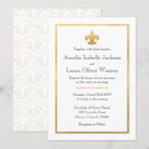 白と金のフルール・ド・リス ウェディング招待状