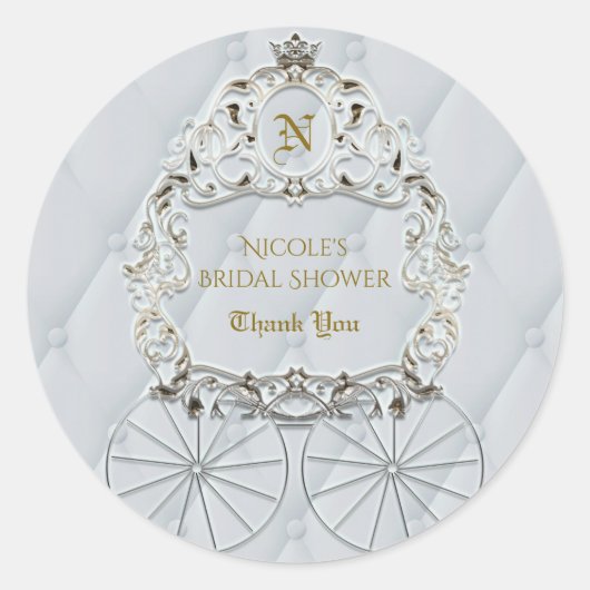 白と金のロイヤルクラウン馬車 シンデレラのお気に入り ラウンドシール (正面)