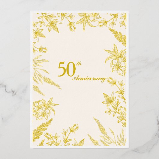 白と金のワイルドフラワーのアニバーサリー 箔招待状 (裏面)