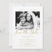 白と金の写真 現代の結婚式 Save the Date 招待状 (正面)