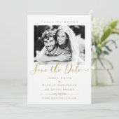 白と金の写真 現代の結婚式 Save the Date 招待状 (スタンド正面)