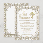 白と金の初めての聖体拝領の招待状 招待状 (正面/裏面)